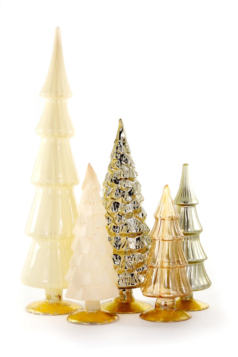Ivory Gold Glass Trees, Set of 5