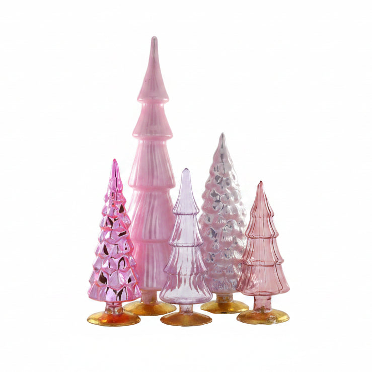 Rose Glass Trees, Set of 5