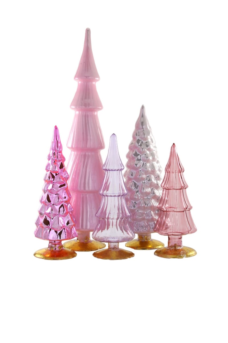 Rose Glass Trees, Set of 5