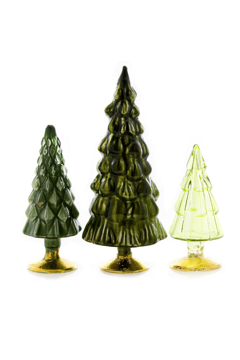 Green Glass Trees, Set of 3