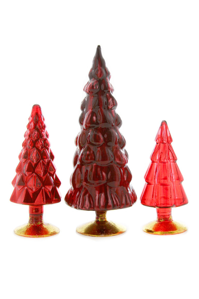 Red Glass Trees, Set of 3
