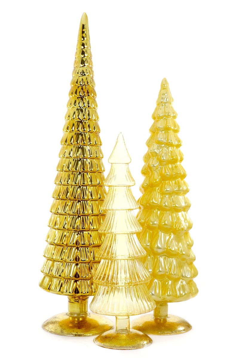 Extra Tall Yellow Glass Trees, Set of 3