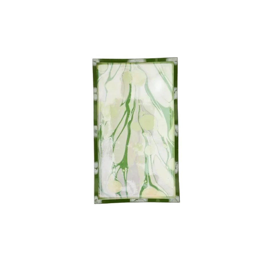 Weezie Small Lacquer Tray, Marbled Moss