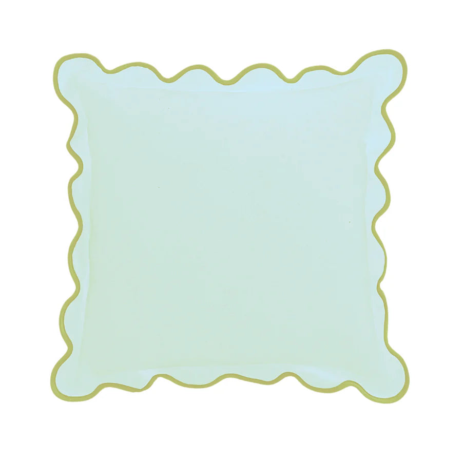 Charlotte Scalloped Linen Pillow, Blue & Green