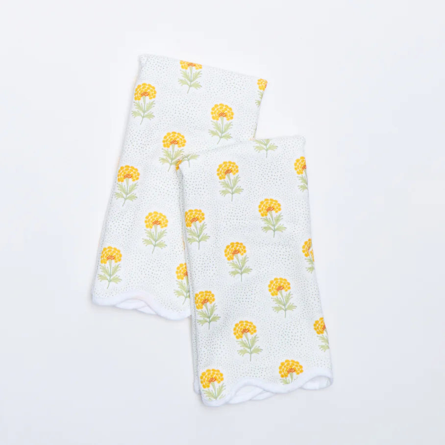 Weezie Scalloped Kitchen Towels Pair, Marigold Floral