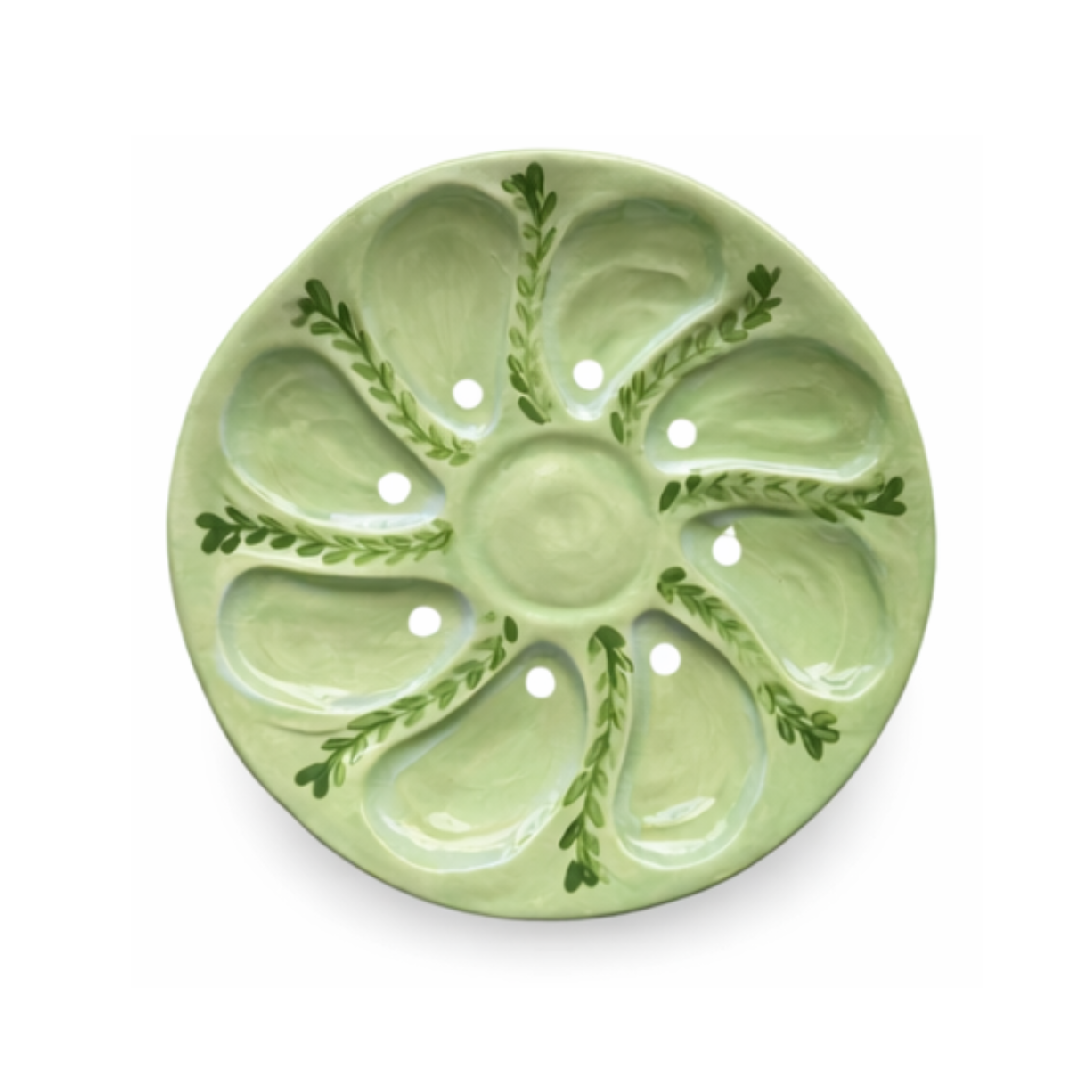 Hand-Painted Oyster Plate, Mint Vine