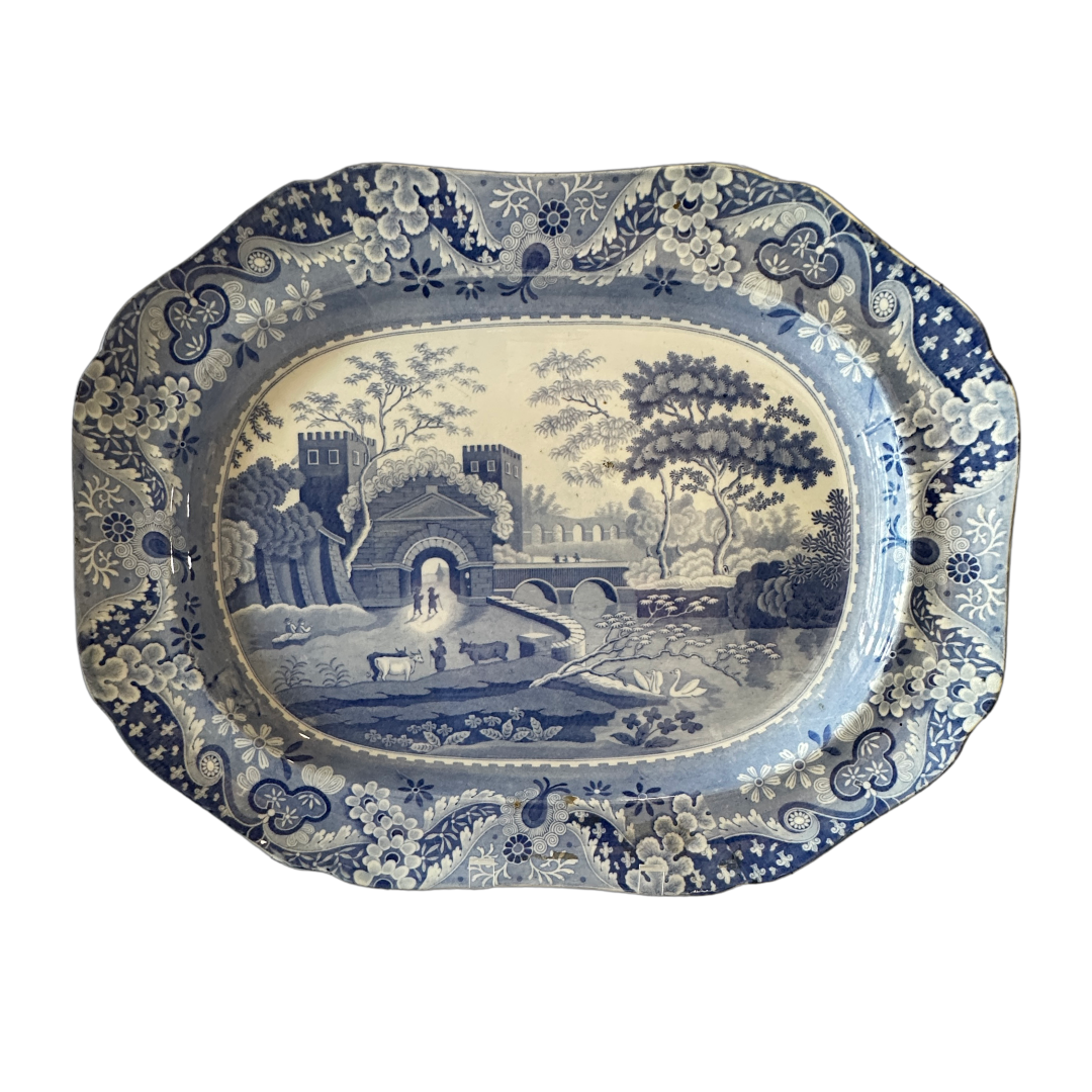 Antique Spode Blue and White Castle Platter