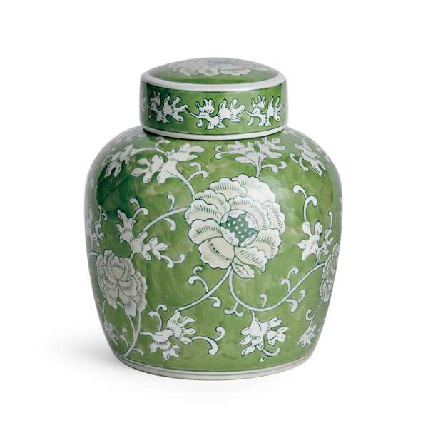 Lotus Dynasty Lidded Jar, Green