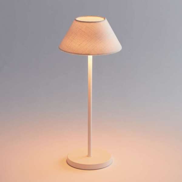 Oxley White Tall Cordless LED Lamp, White Linen Shade