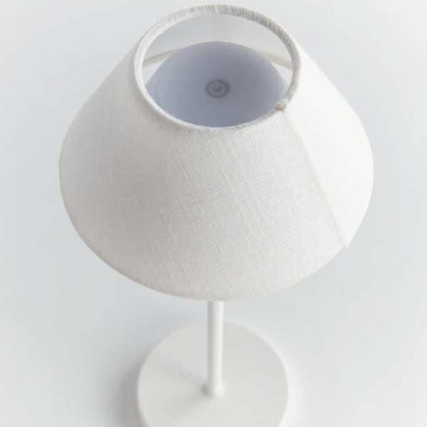 Oxley White Tall Cordless LED Lamp, White Linen Shade