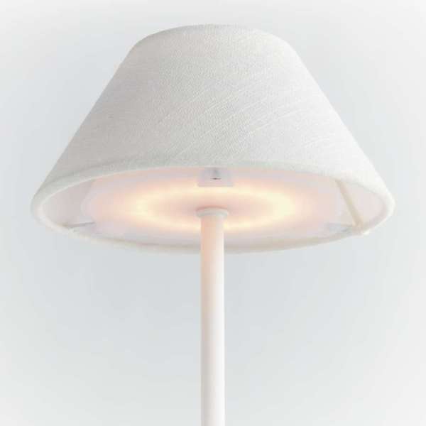 Oxley White Tall Cordless LED Lamp, White Linen Shade