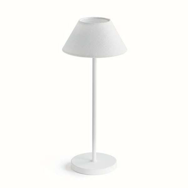 Oxley White Tall Cordless LED Lamp, White Linen Shade