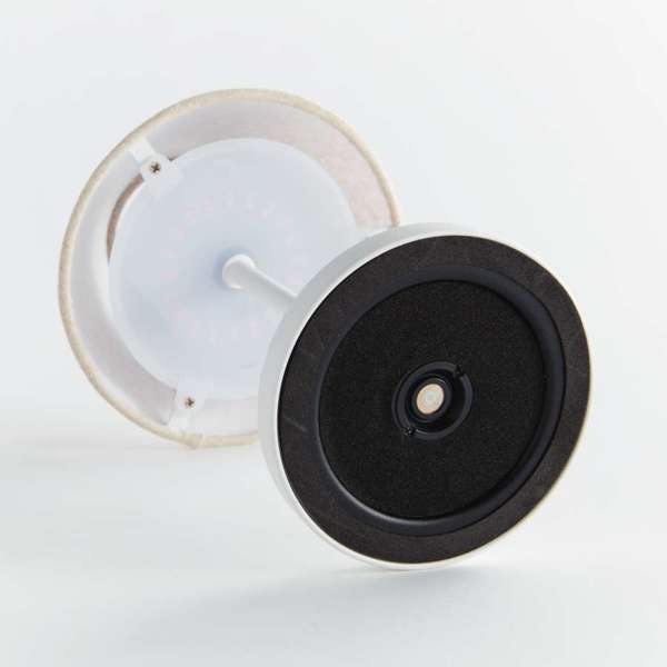 Oxley White Short Cordless LED Lamp, Buff Linen Shade