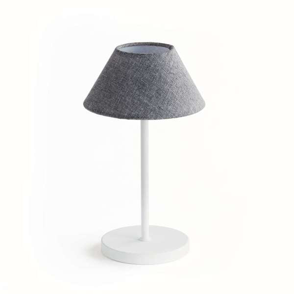 Oxley White Short Cordless LED Lamp, Gray Linen Shade