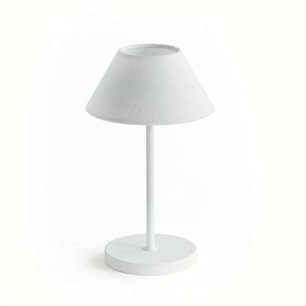 Oxley White Short Cordless LED Lamp, White Linen Shade