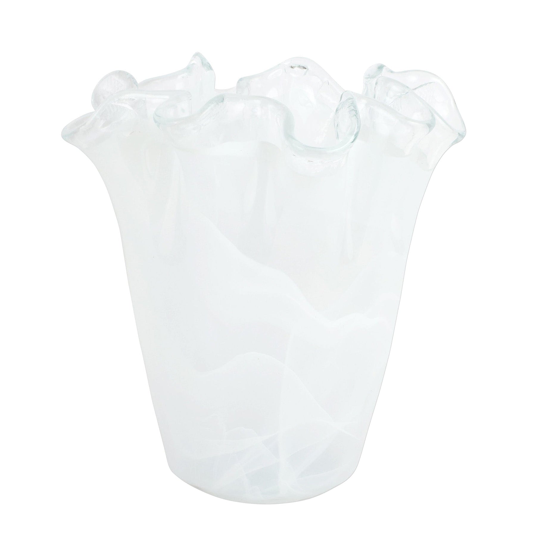 Vietri Onda Glass White Ruffled Vase