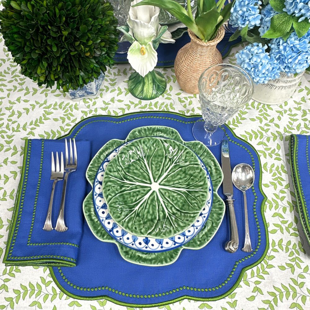 Charlotte Royal & Green Linen Napkins, Set of 4