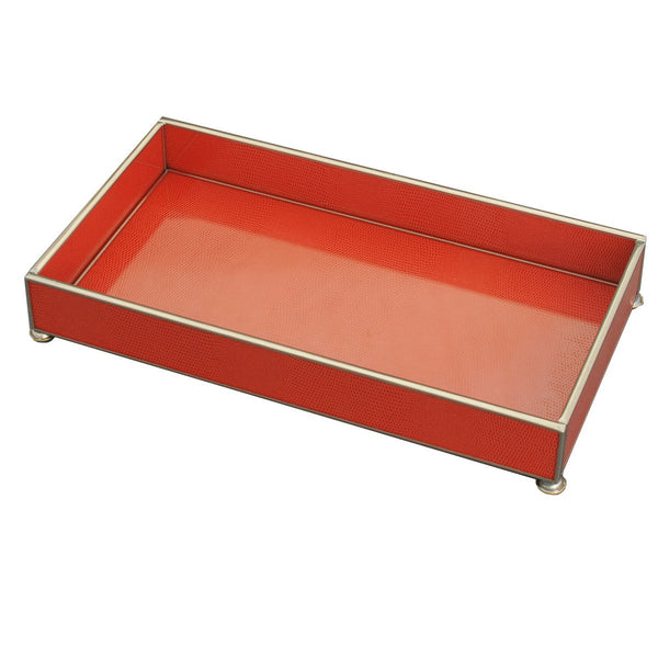 Glass Valet Tray, Orange Faux Skin