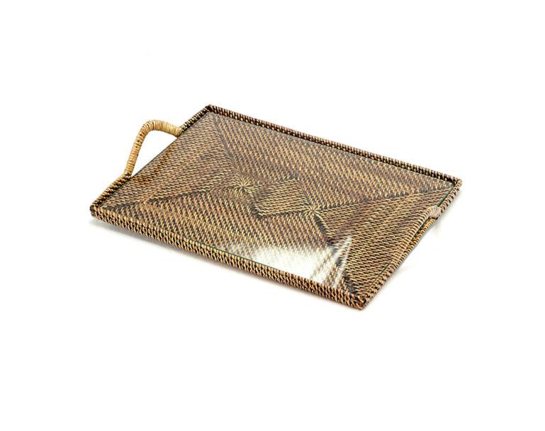 Rattan Rectangular Cheese Tray with Glass, Small