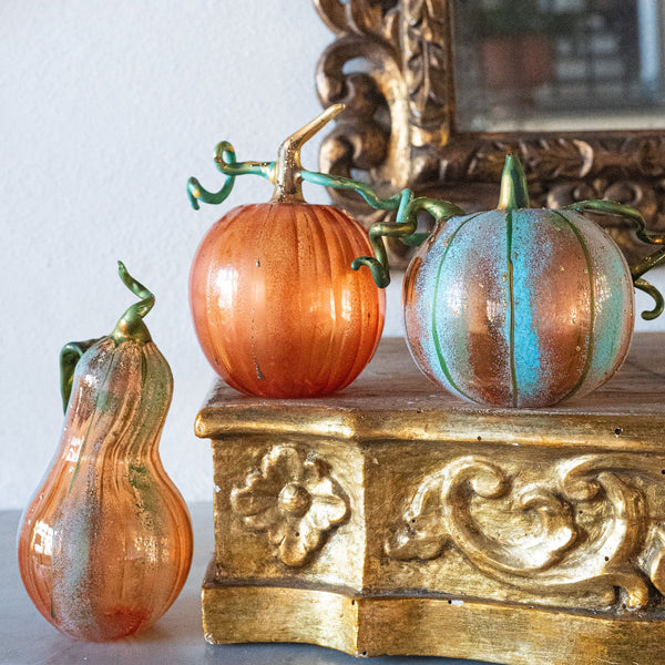 Vietri Pumpkins Figural Blue Glass Pumpkin