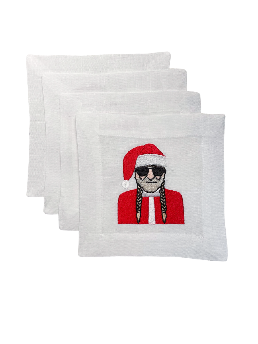 Santa Willie Embroidered Cocktail Napkins