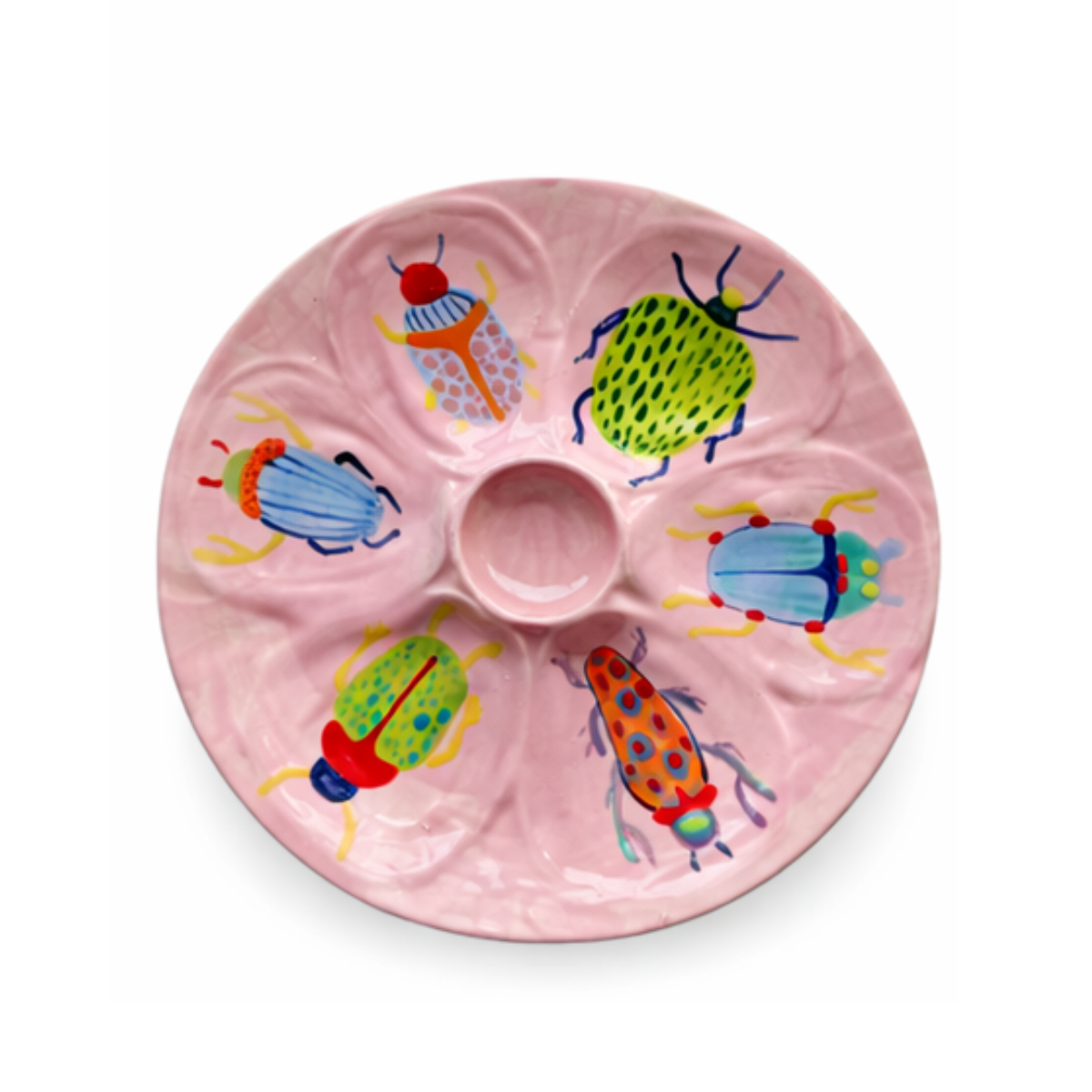 Hand-Painted Oyster Plate, Pink Beetle