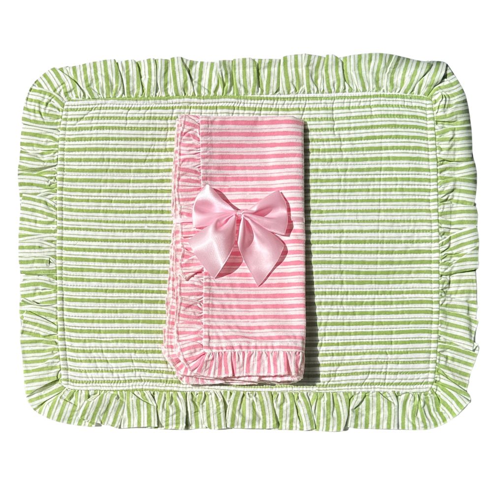 Pink Stripes with Ruffle Napkins, Set of 4