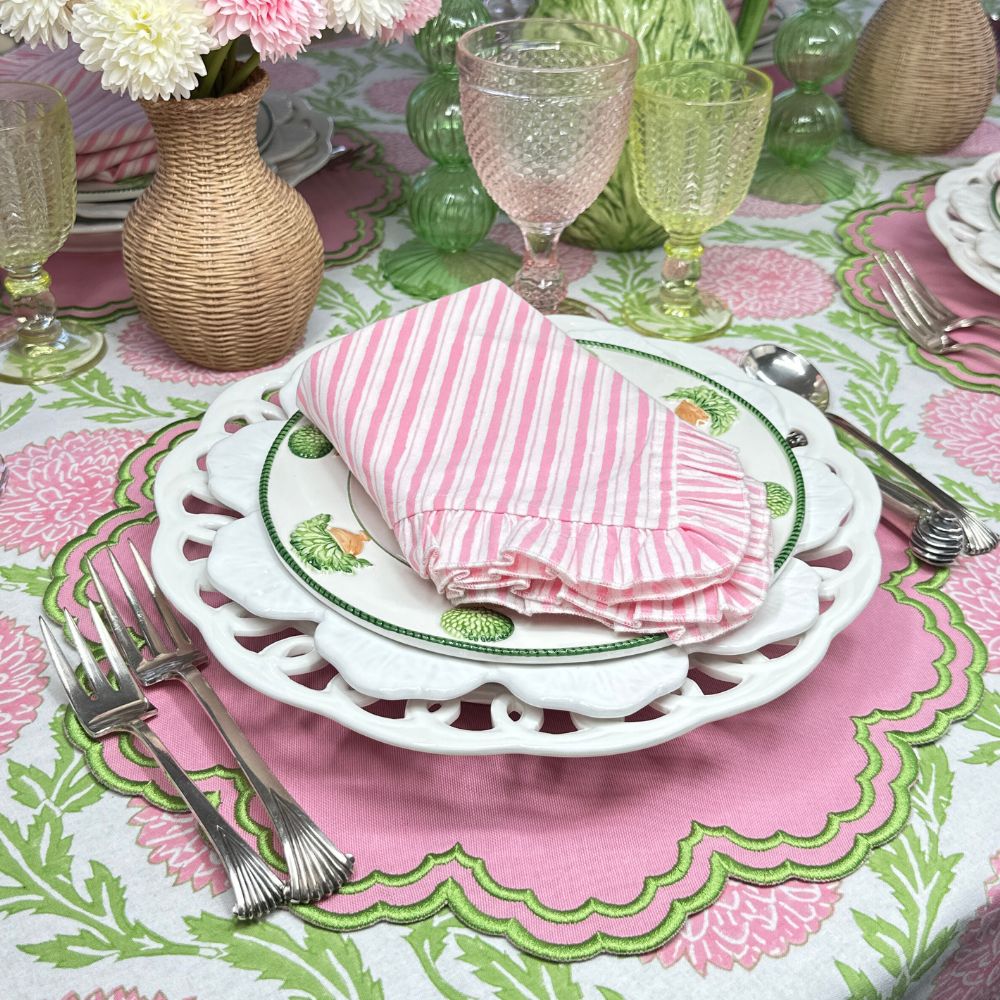 Pink Stripes with Ruffle Napkins, Set of 4