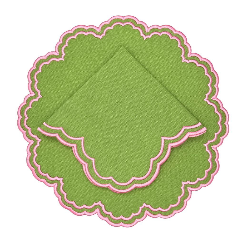 Bettina Napkin, Green & Pink, Set of 4