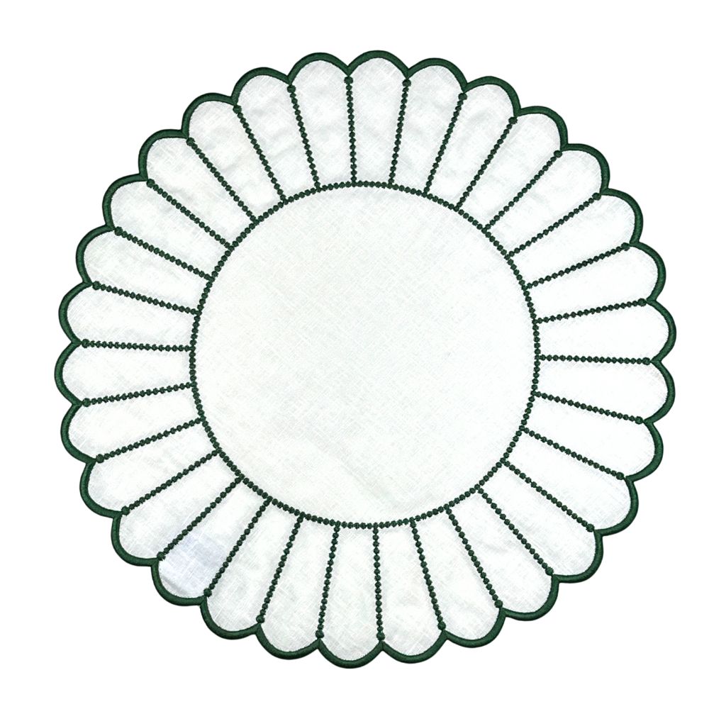 Pippa Placemat, White & Dark Green, Set of 4