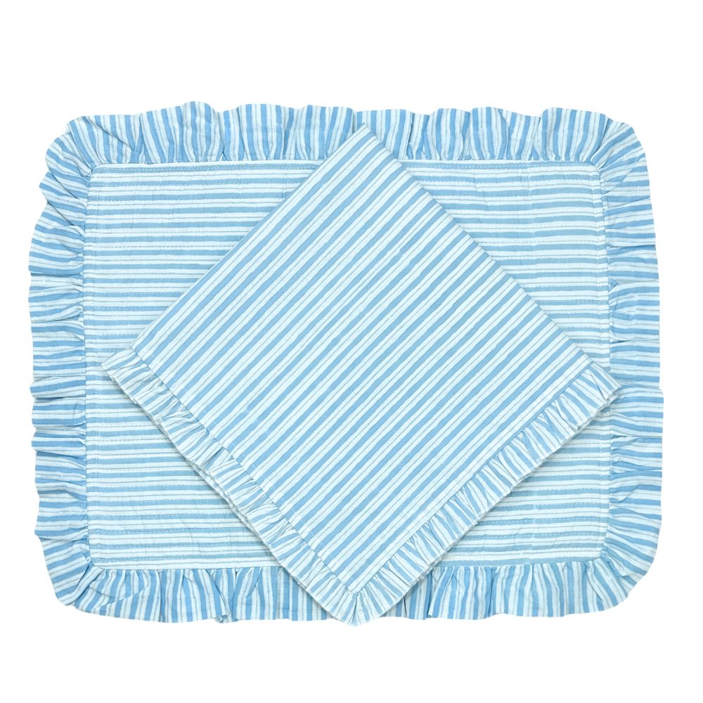 Blue Stripes with Ruffle Napkins, Set of 4