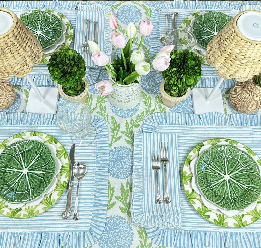 Blue Stripes with Ruffle Napkins, Set of 4