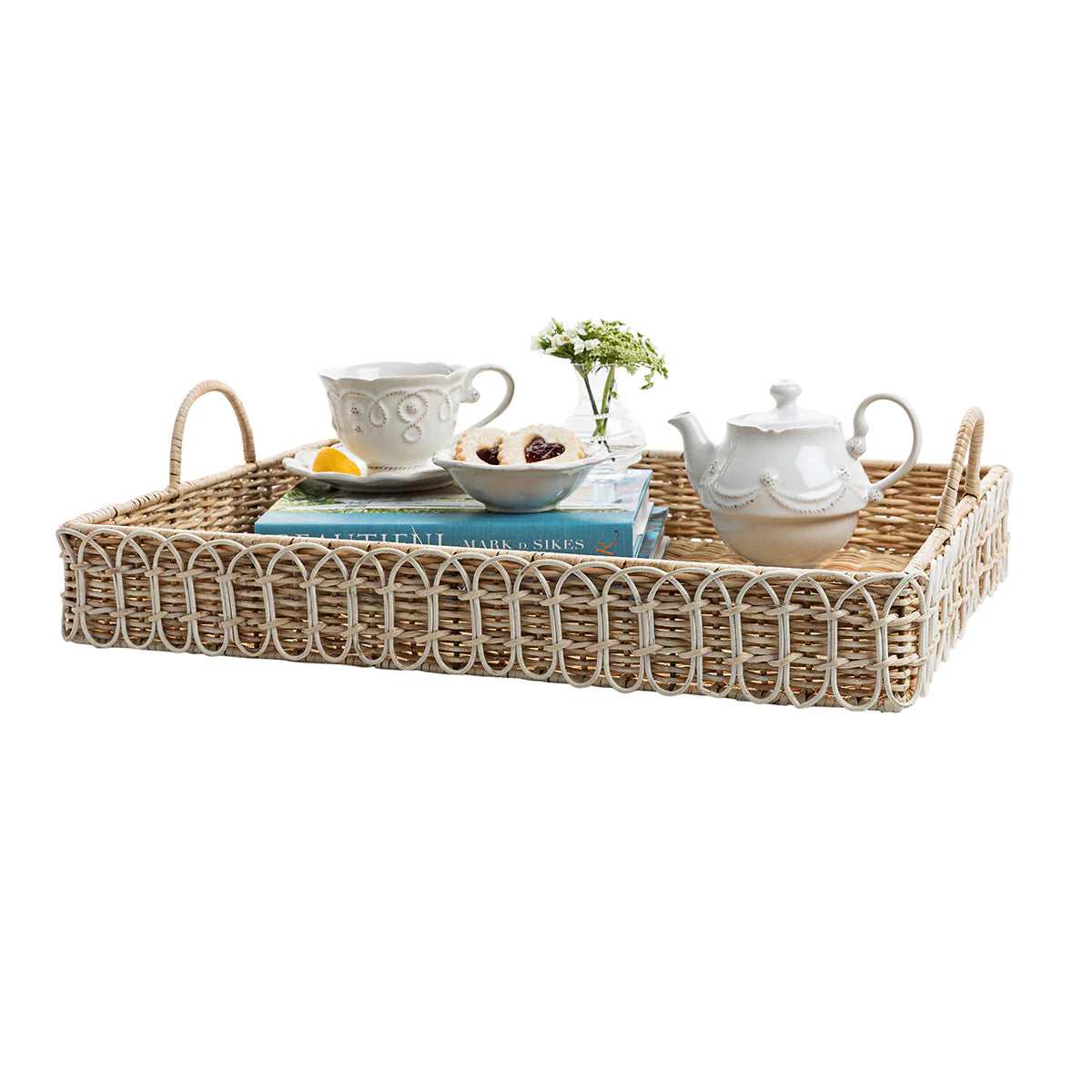 Juliska Provence Rattan 22.5" Rectangular Tray, Whitewash