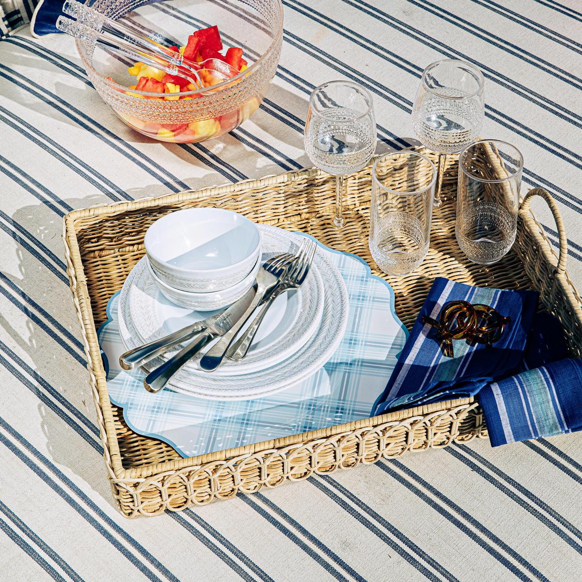 Juliska Provence Rattan 22.5" Rectangular Tray, Whitewash