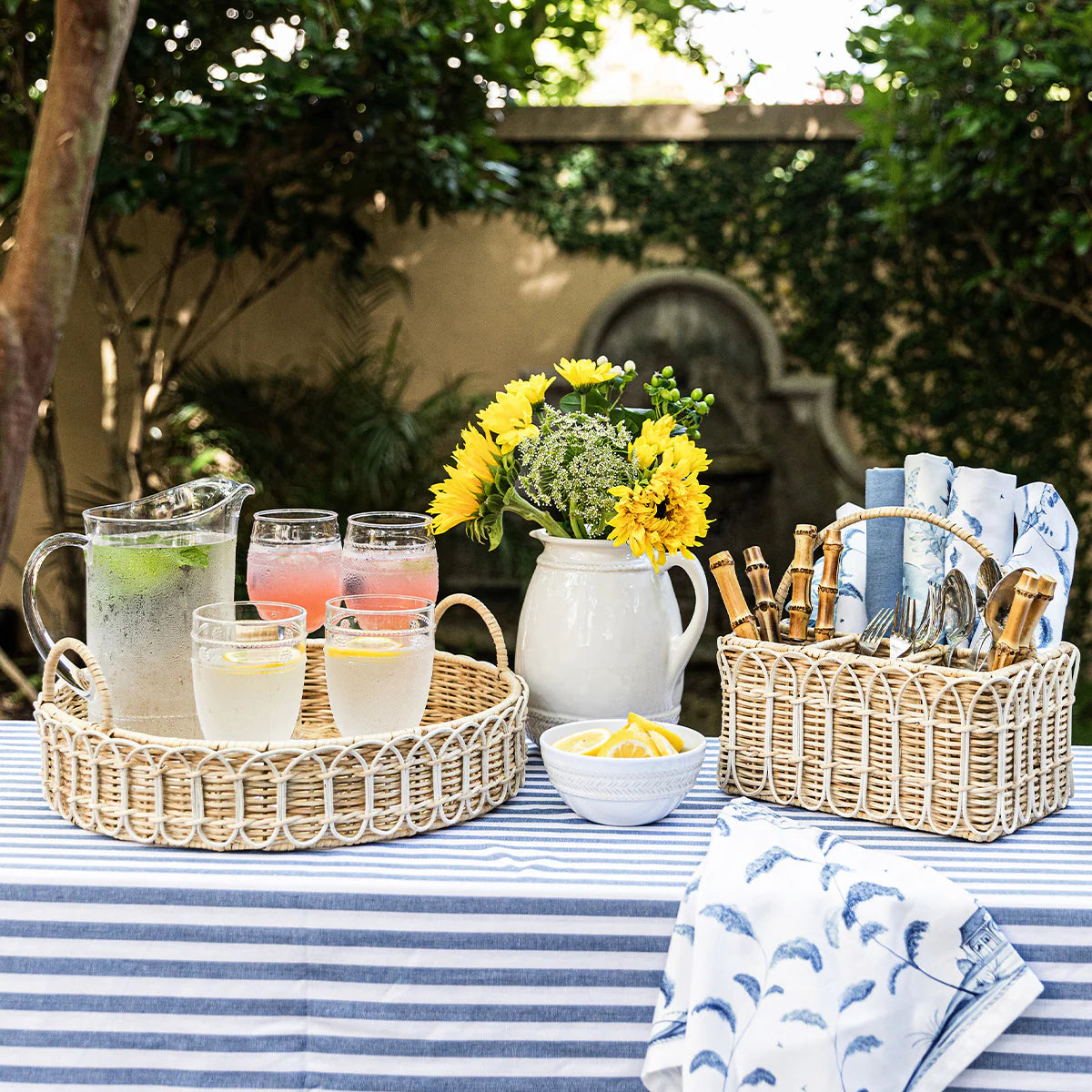 Juliska Provence Rattan 16" Circle Tray, Whitewash