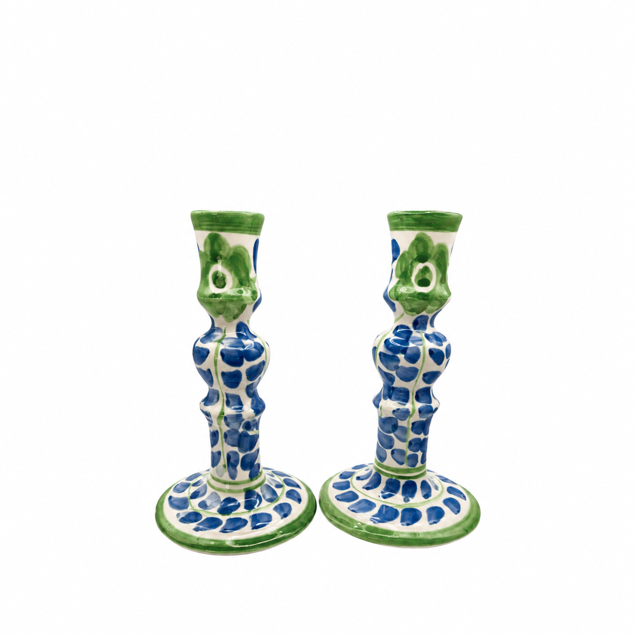 Dos Flores Denim & Elle Green Candlesticks, Pair