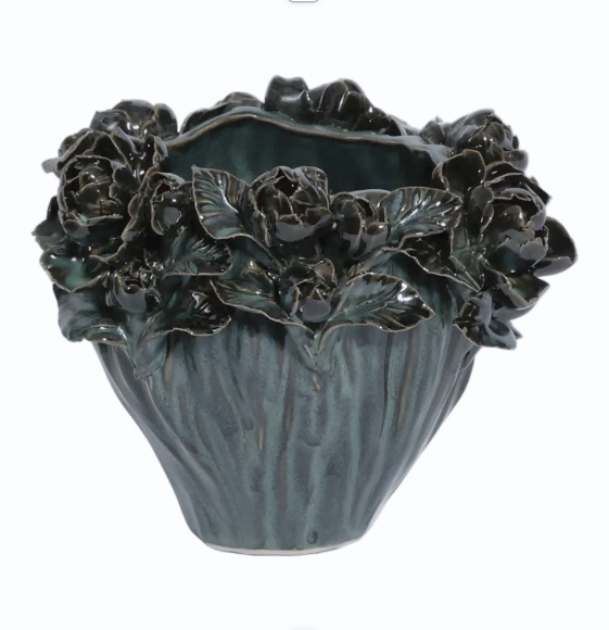 Organic Floral Planter, Deep Teal