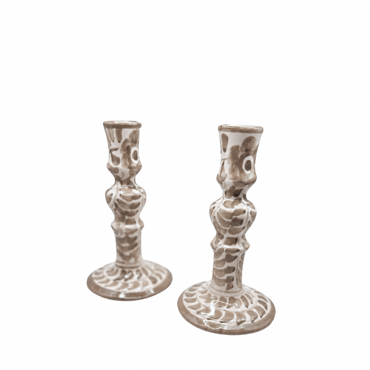 Dos Flores Taupe Candlesticks, Pair