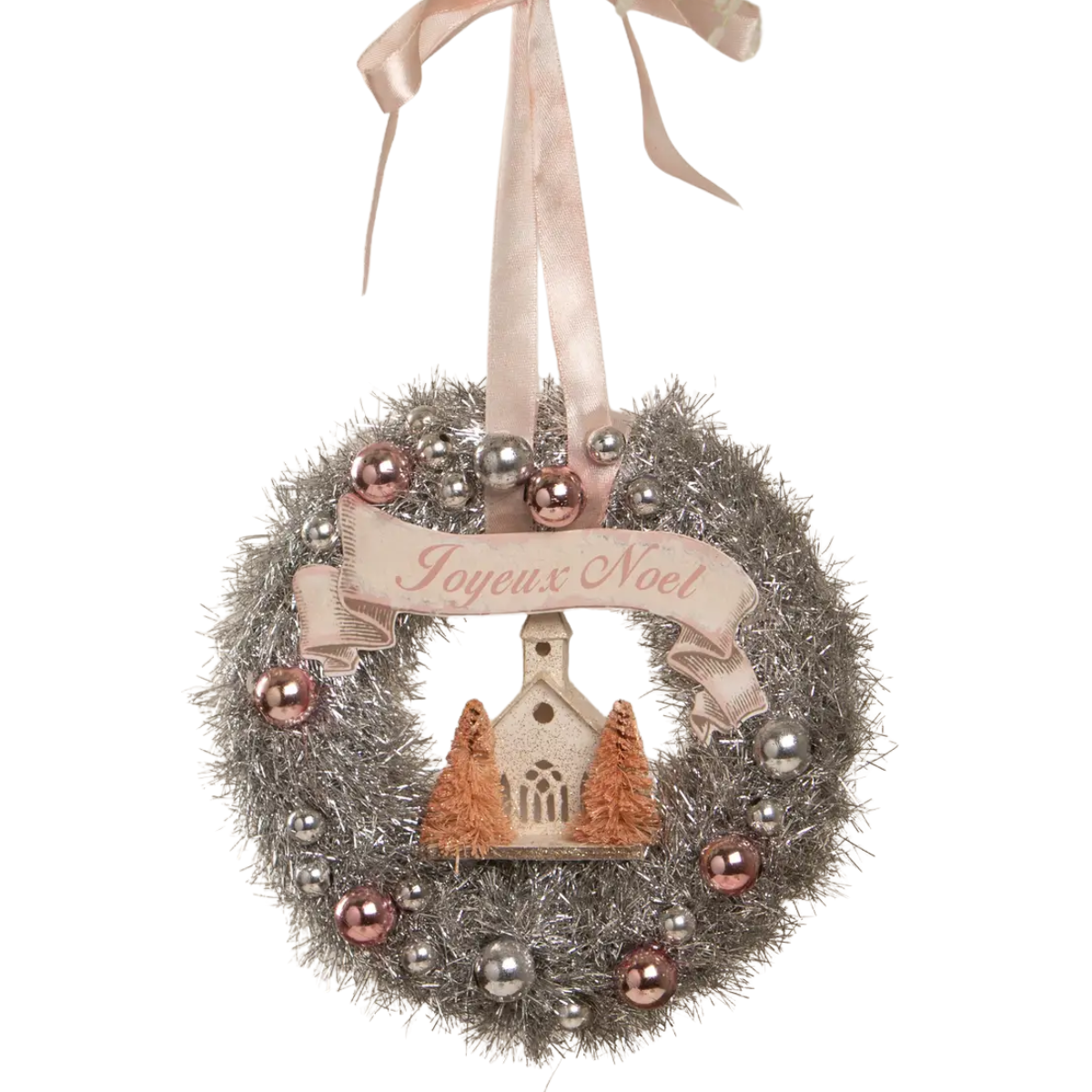 Joyeux Noel Tinsel Wreath Ornament