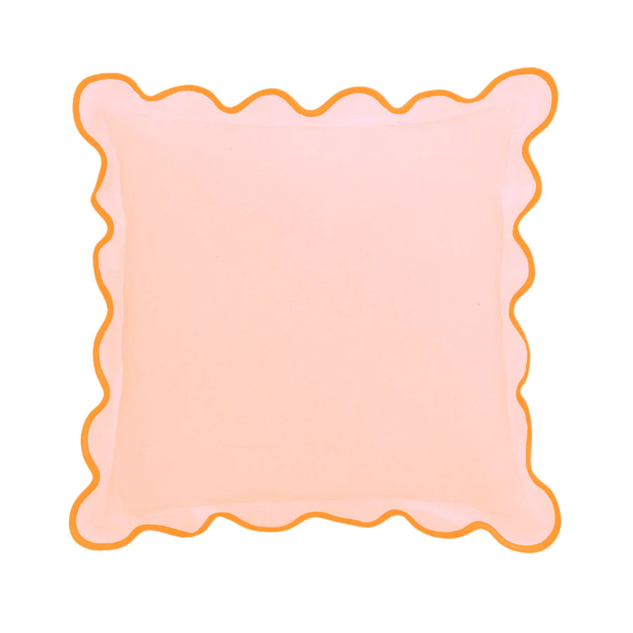 Charlotte Scalloped Linen Pillow, Pink & Orange