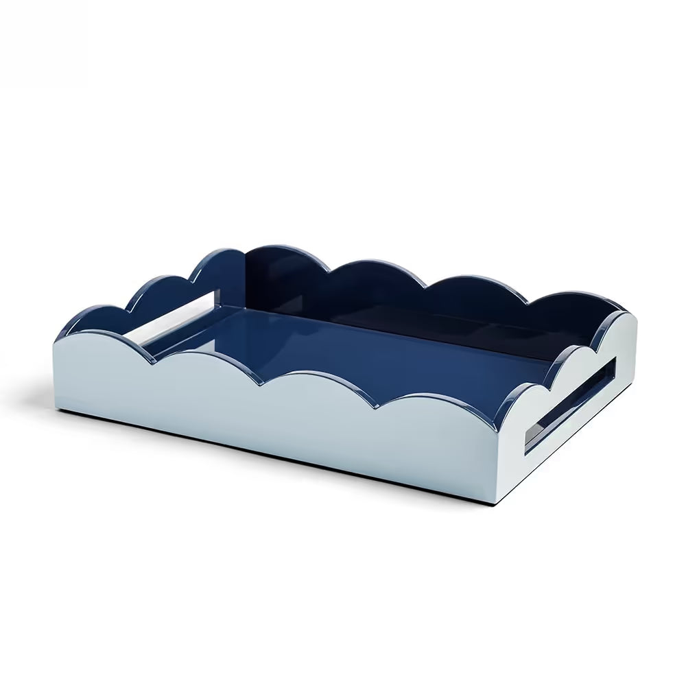 Addison Ross Small Lacquered Scallop Two-Tone Tray, Pale Denim & Navy