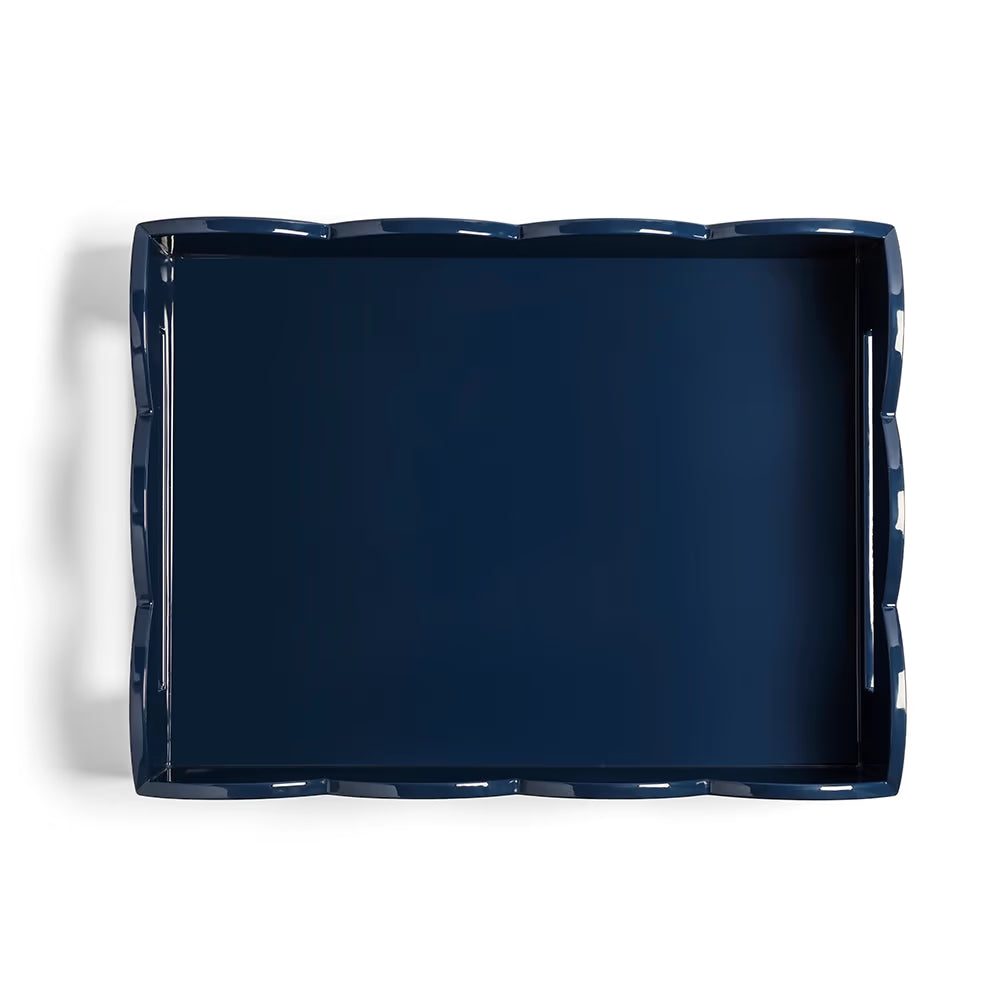 Addison Ross Small Lacquered Scallop Two-Tone Tray, Pale Denim & Navy