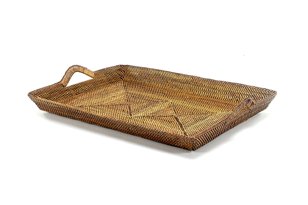 Rattan Rectangle Serving Tray, Slanted Sides