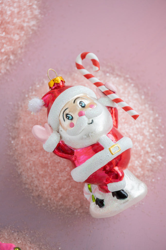 Glitterville Christmas Baby Papa Noel Ornament, Candy Cane
