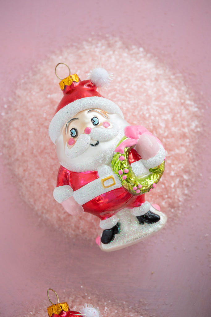 Glitterville Christmas Baby Papa Noel Ornament, Wreath