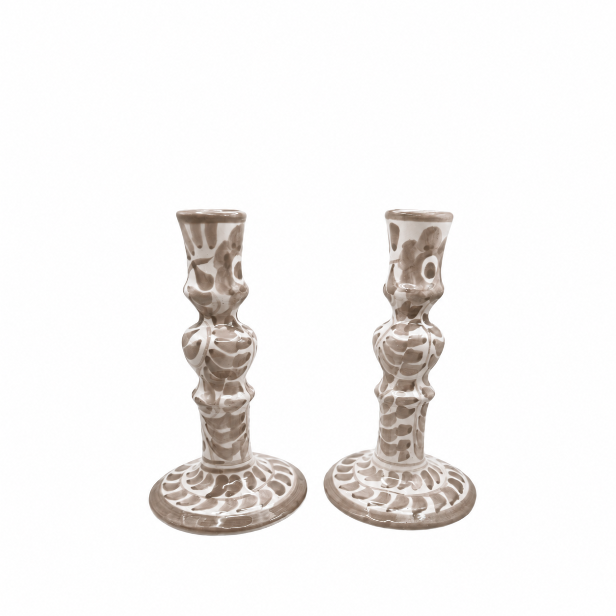 Dos Flores Taupe Candlesticks, Pair