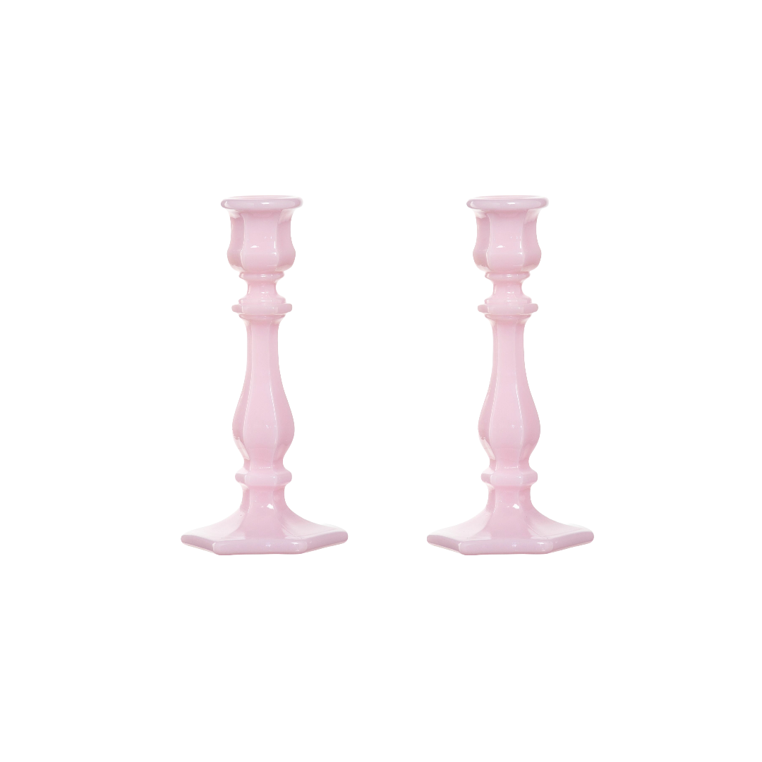 Pink Glass Candlesticks, Pair