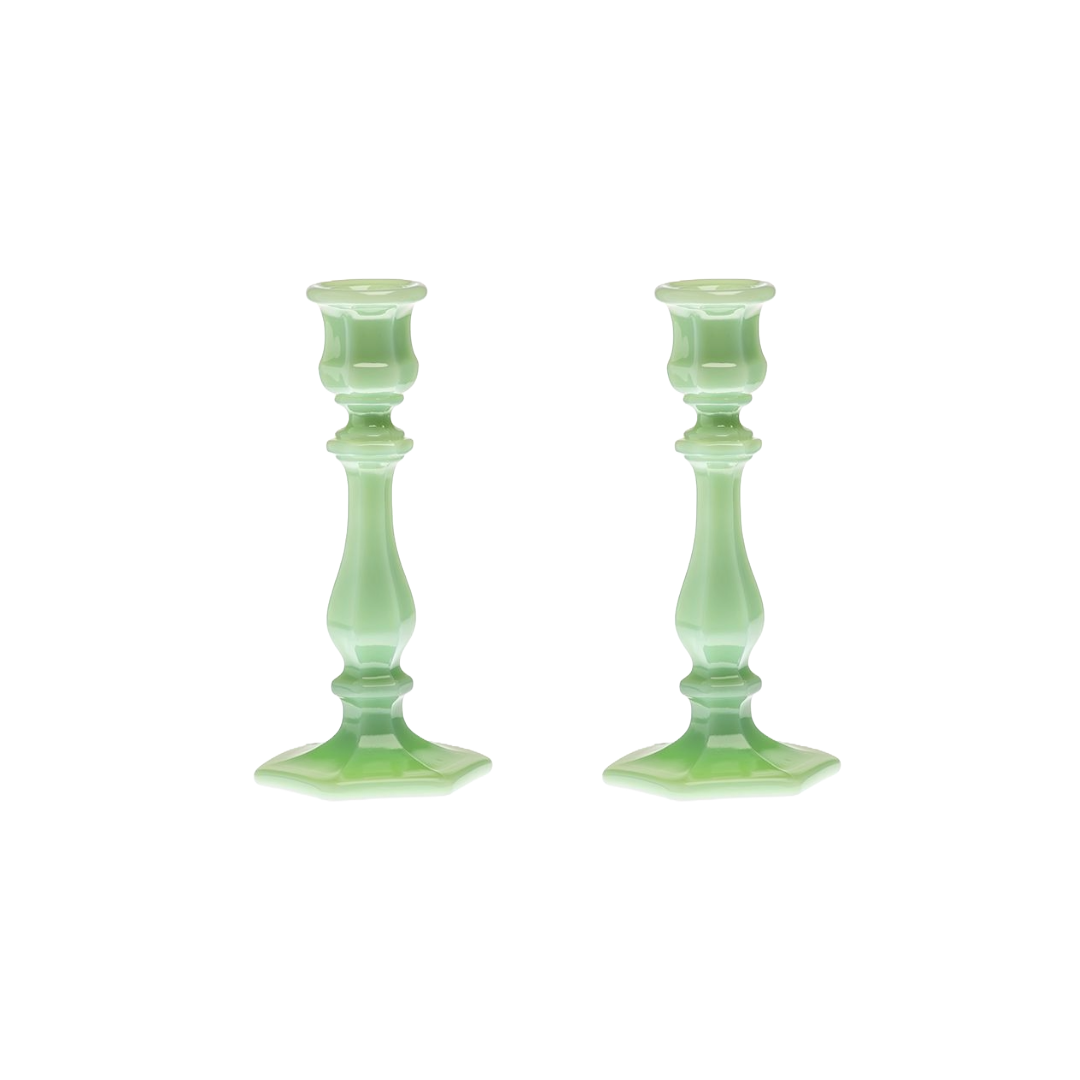 Jade Glass Candlesticks, Pair