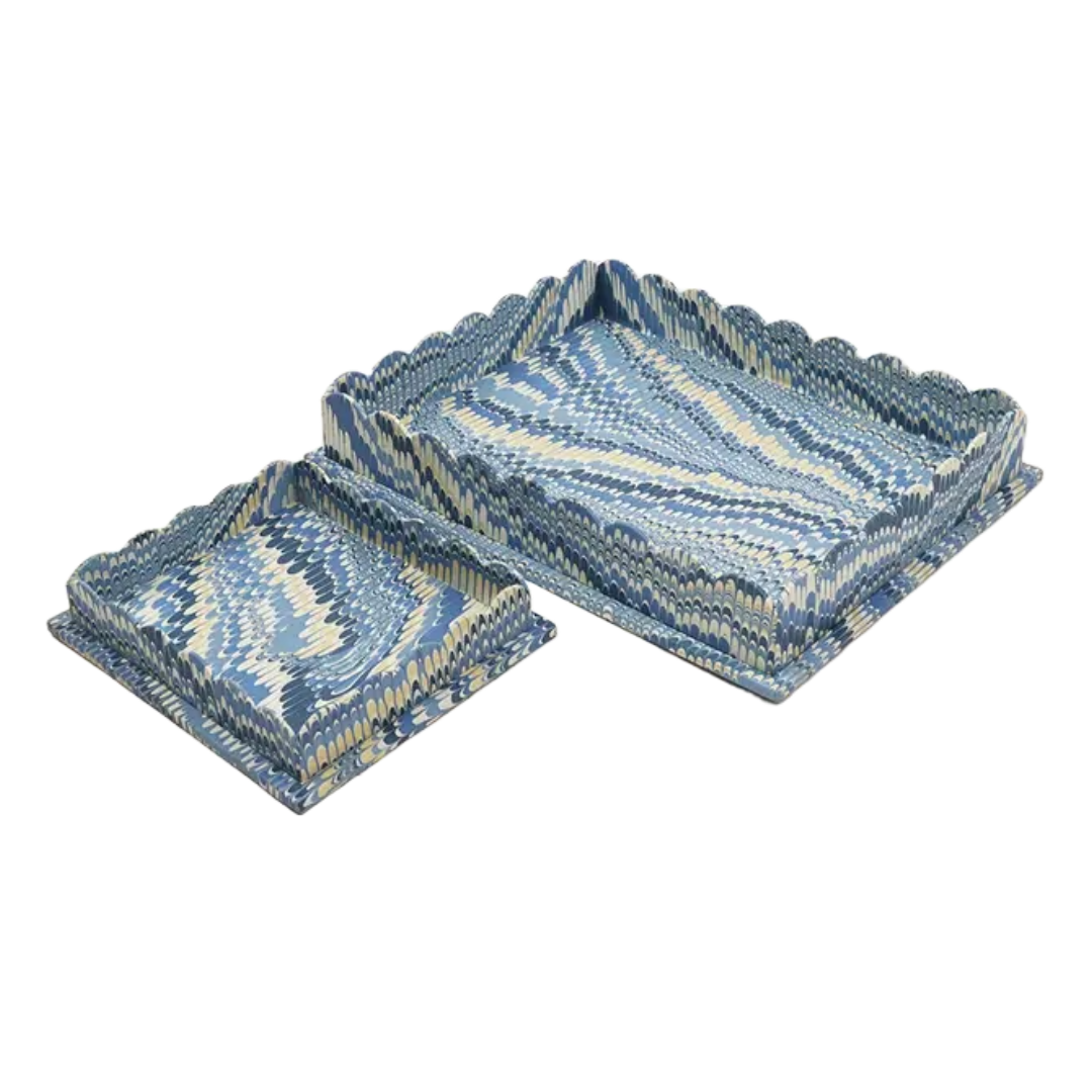 Hayes Marbled Trays, Set of 2, Blue