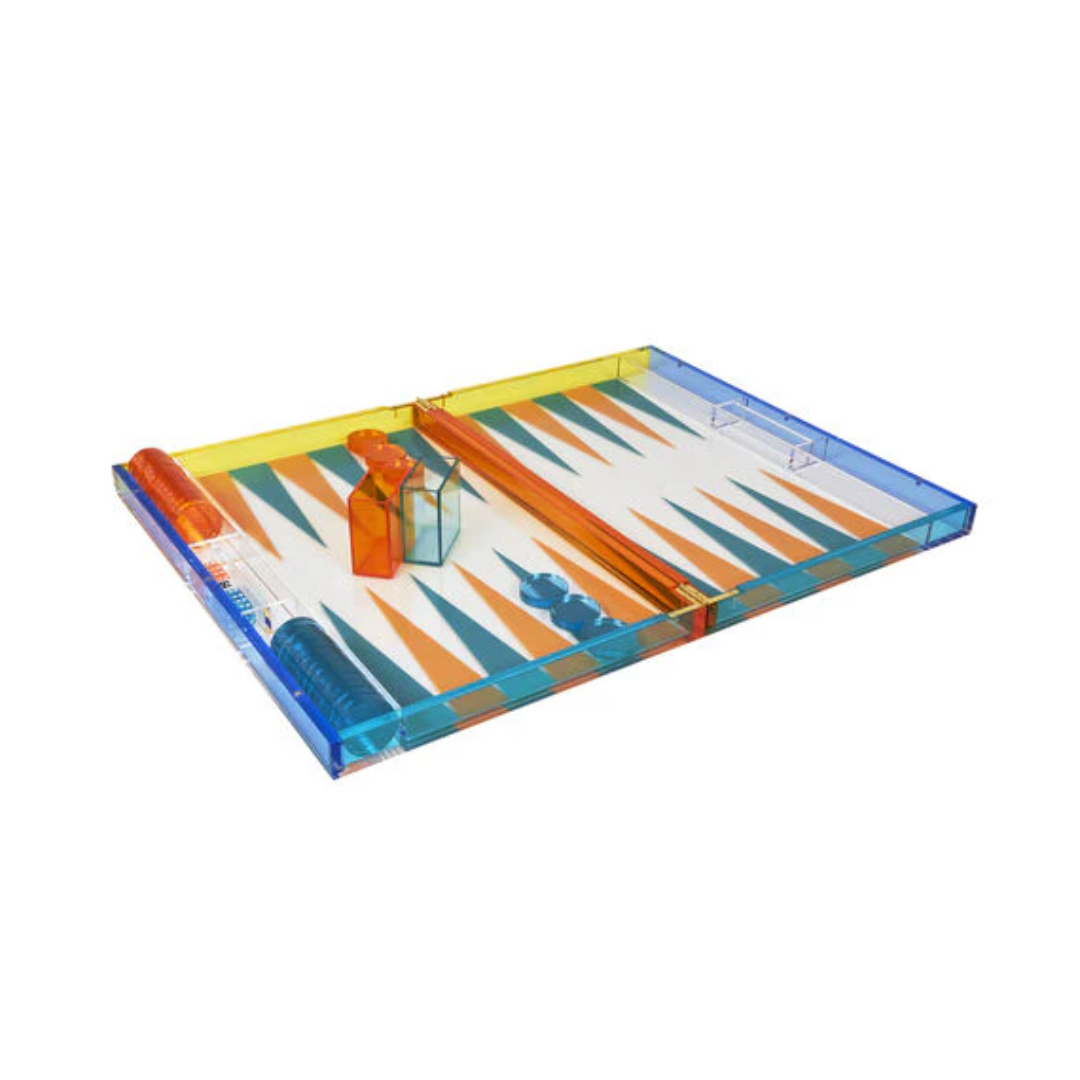 Lucite Backgammon Set, Turquoise/Orange